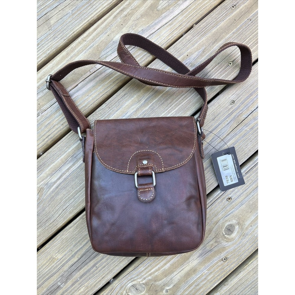 New JACK GEORGES Voyager Horseshoe Crossbody  Buffalo Leather Brown Purse Bag
